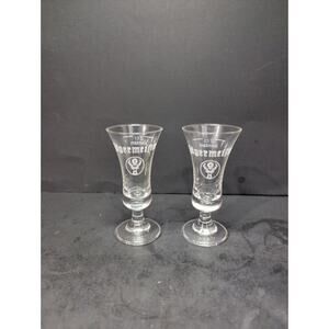 Jägermeister Cordial Shot Glass Pair, Vintage Clear Fluted Footed Set, Liqueur